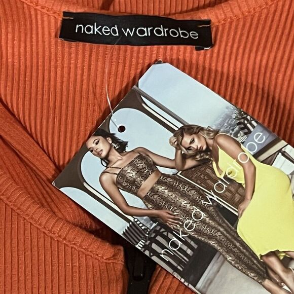 Naked Wardrobe Women's Size Small Orange Zip Front Ribbed Body Suit New - Picture 3 of 3